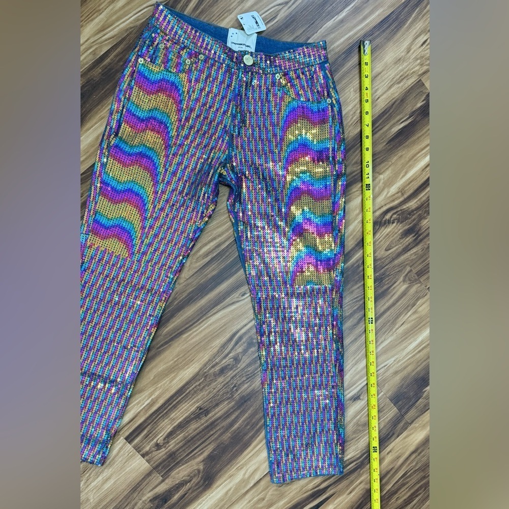 ⚡️ Free People x One Teaspoon Multicolor Sequin / Denim Pants - Size 25 - New ⚡️ - Picture 9 of 9